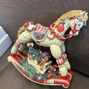 Charming Rocking Horse with Teddy Bear - Multicolor